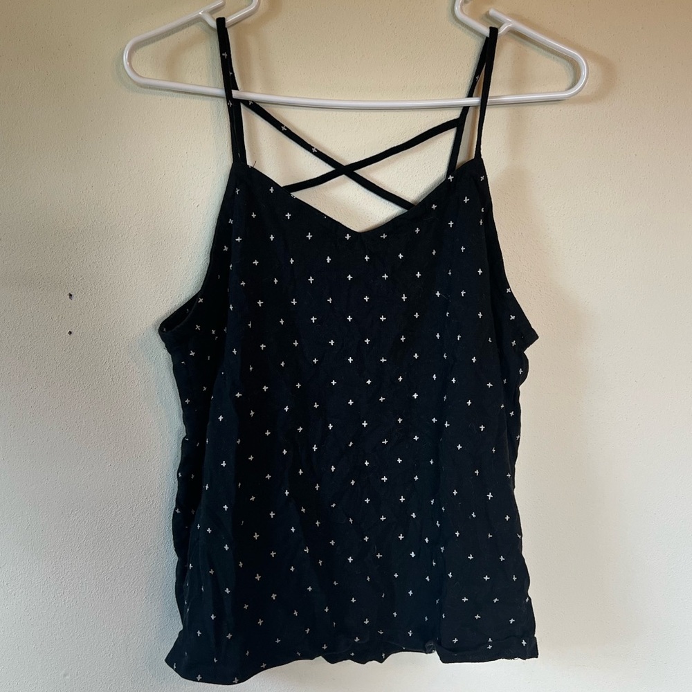 Universal Thread Women Large Black Print Criss Cross Back Tank Top